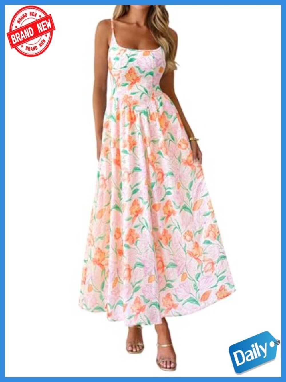 Boho Maxi Dress Eyelet Floral Long Flowy Sundress Summer Beach